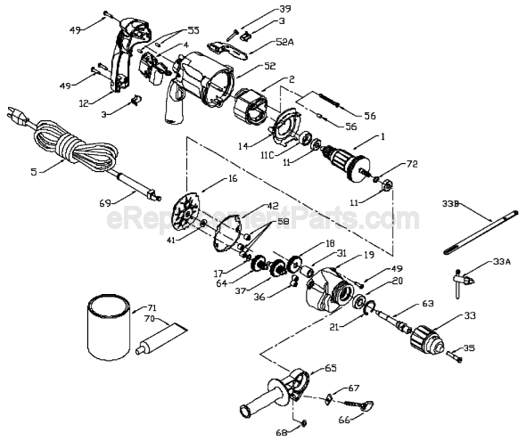 Page A Diagram and Parts List for 2611  Porter Cable Electric Drill
